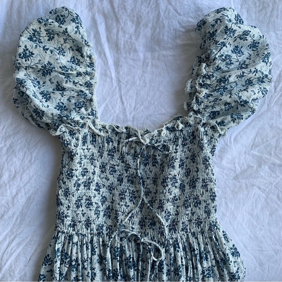 Doen Stanza Cotton Voile Smocked Short Puff Sleeve Maxi Dress Songbird Toile - Picture 10 of 15